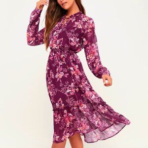 Lulu's Plum Floral Midi Dress